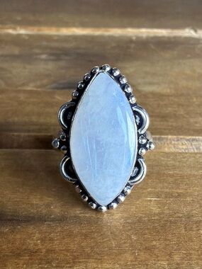 Vintage Boho Women Jewelry Size 6.5 Rainbow Moonstone Gemstone Ring Silver 925